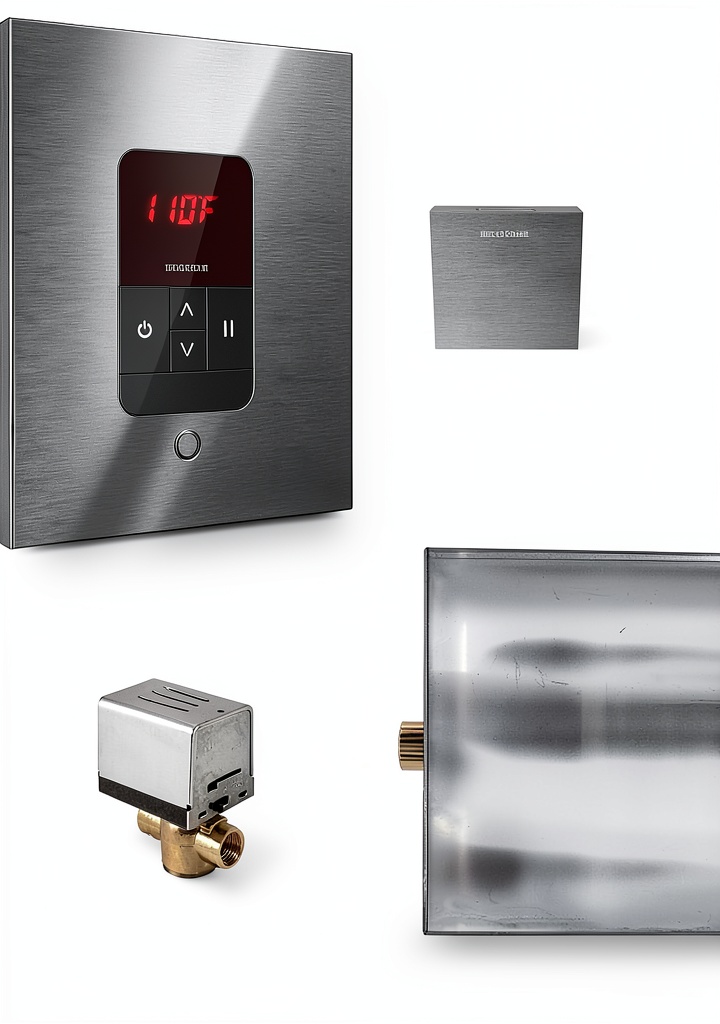 Mr. Steam steam shower control installed in a modern bathroom