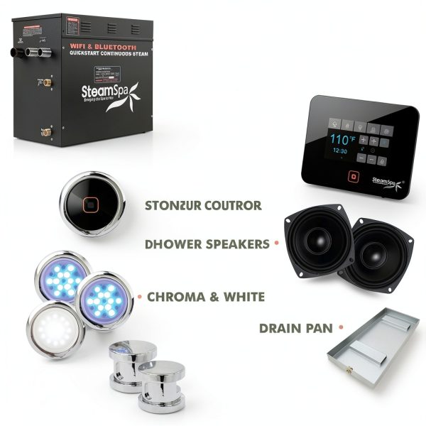 SteamSpa 12kW Steam Generator Chrome Steel with Speakers LED Light-4