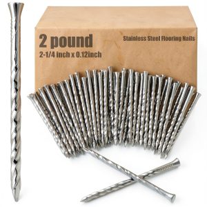 Tandefio 2 Pounds Hardened Flooring Nails 304 Stainless Steel 2-1/4 Inches Spiral Shank Fence Deck Silver Twisted Nails for House Floor Repairing Wall Woodworking Baseboard-0