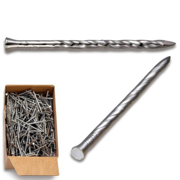 Tandefio 2 Pounds Hardened Flooring Nails 304 Stainless Steel 2-1/4 Inches Spiral Shank Fence Deck Silver Twisted Nails for House Floor Repairing Wall Woodworking Baseboard-1